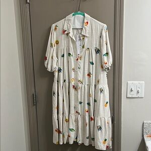 Women's Cream Midi Dress with Colorful Print